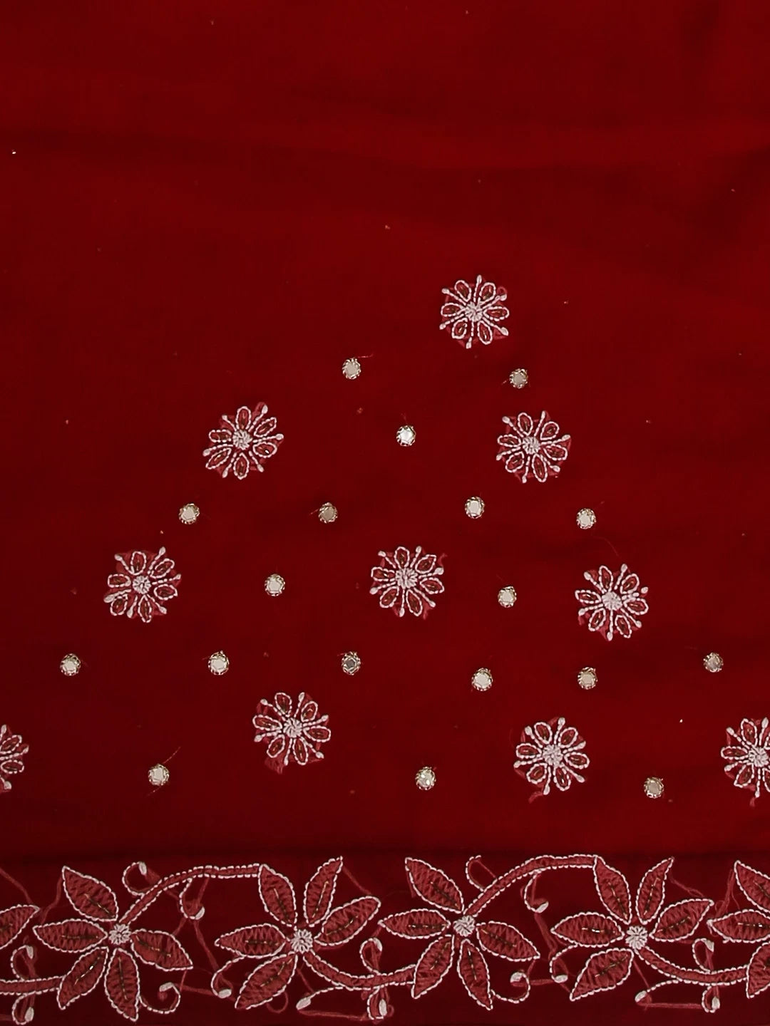 Ada Hand Embroidered Maroon Georgette Lucknowi Chikankari Saree/Blouse With Mirror Work A487529