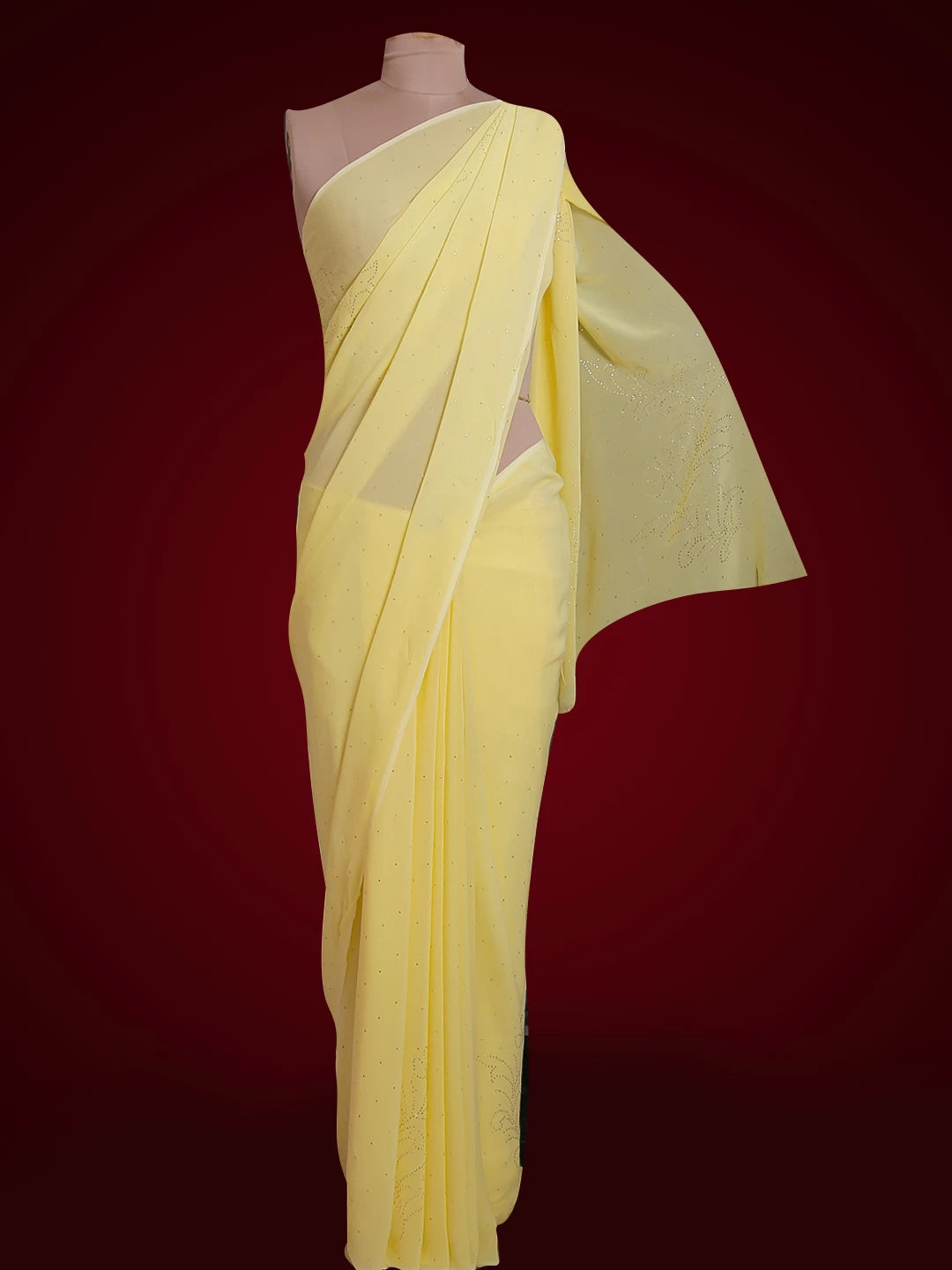 Ada Hand Embroidered Lemon Viscose  Georgette Lucknowi Chikankari Saree/Blouse With Muqaish Work A613126