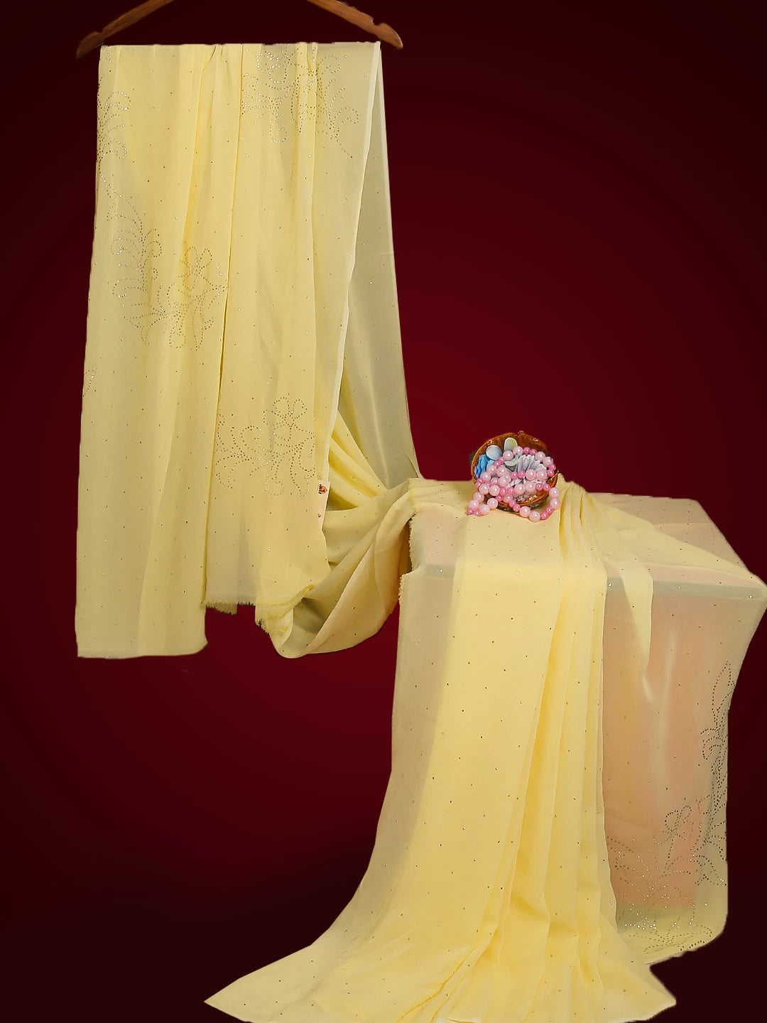 Ada Hand Embroidered Lemon Viscose  Georgette Lucknowi Chikankari Saree/Blouse With Muqaish Work A613126