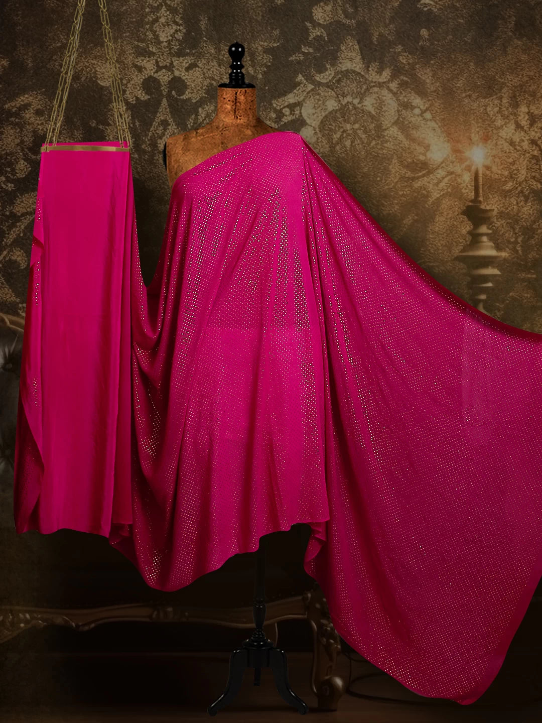 Ada Hand Embroidered Magenta Pure Georgette Lucknowi Chikankari Saree/Blouse With Muqaish Work 01A353792