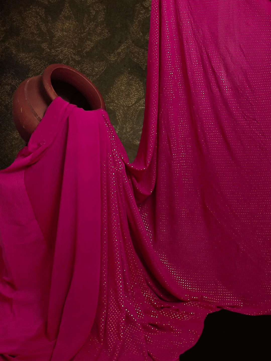 Ada Hand Embroidered Magenta Pure Georgette Lucknowi Chikankari Saree/Blouse With Muqaish Work 01A353792