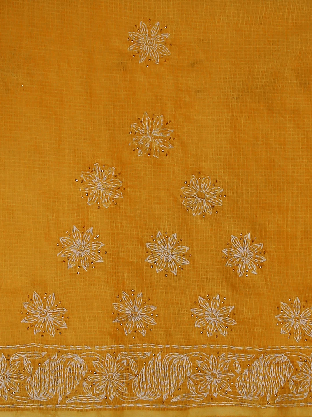 Ada Hand Embroidered Bright Yellow Kota  Lucknowi Chikankari Saree / Blouse With Muqaish Work 01A430999