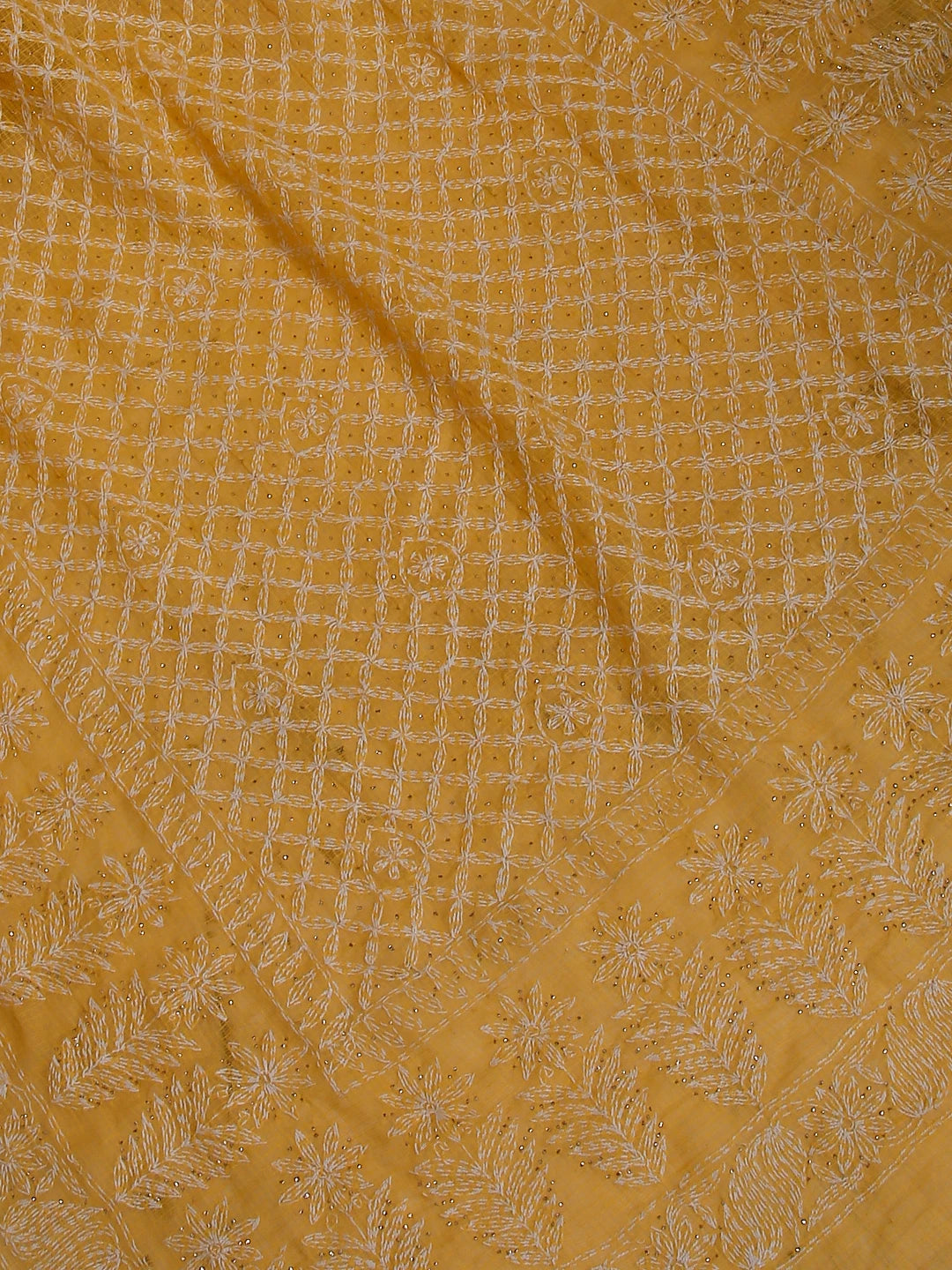 Ada Hand Embroidered Bright Yellow Kota  Lucknowi Chikankari Saree / Blouse With Muqaish Work 01A430999