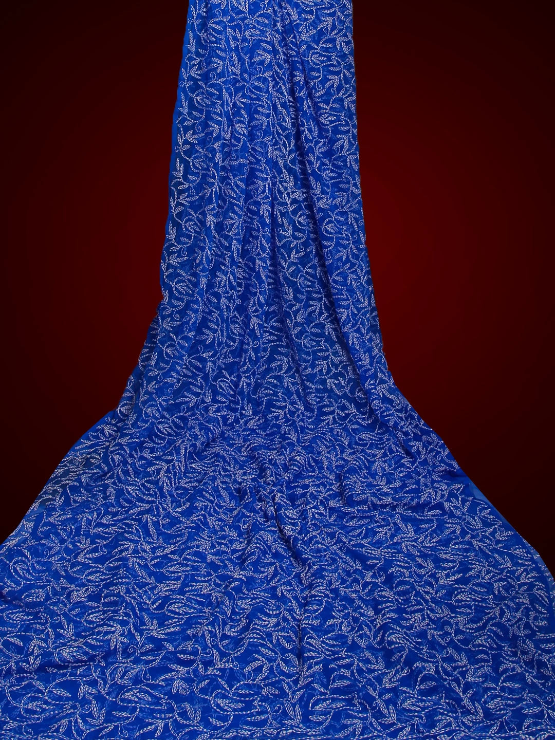 Ada Hand Embroidered Royal Blue Georgette Lucknowi Chikankari Saree With Blouse 01A523752