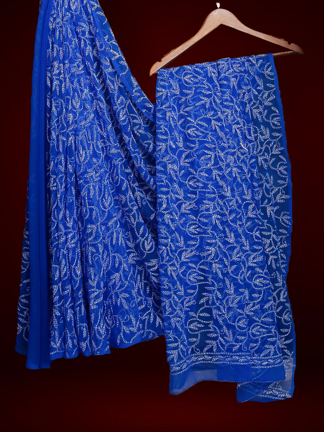 Ada Hand Embroidered Royal Blue Georgette Lucknowi Chikankari Saree With Blouse 01A523752