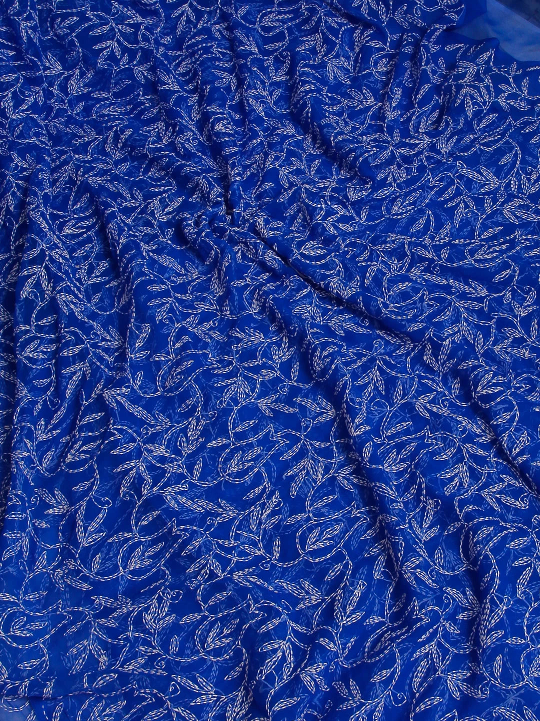 Ada Hand Embroidered Royal Blue Georgette Lucknowi Chikankari Saree With Blouse 01A523752