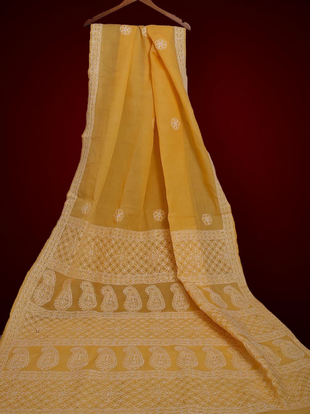 Ada Hand Embroidered Fawn Cotton Lucknowi Chikankari Saree With Blouse 01A525268