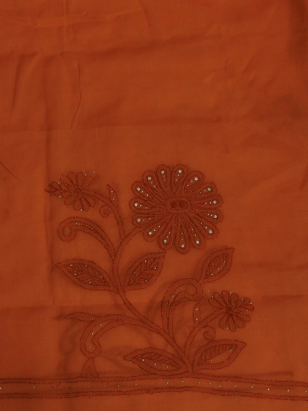 Ada Hand Embroidered Rust Cotton Lucknowi Chikankari Saree / Blouse With Muqaish Work 01A406358
