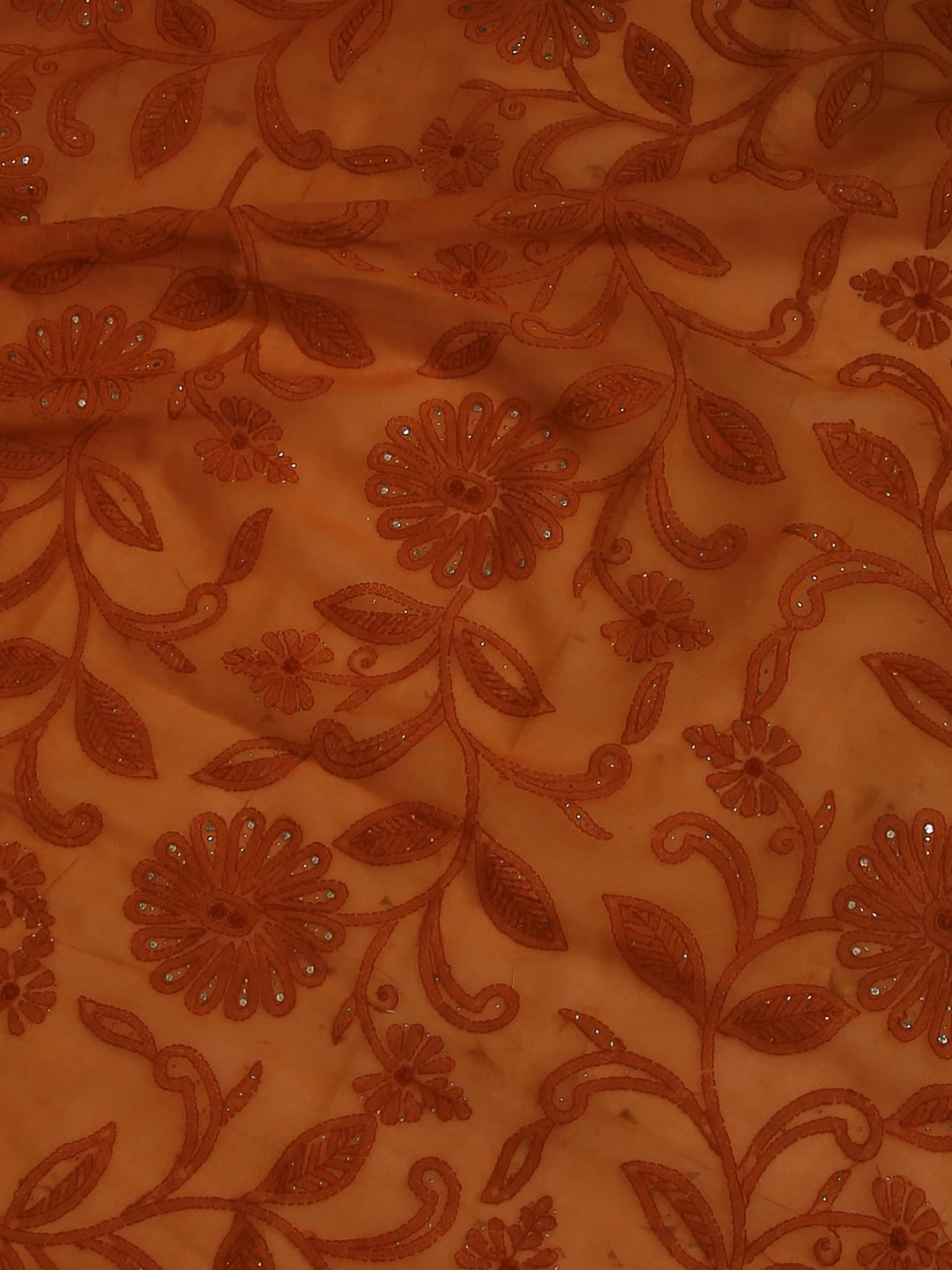 Ada Hand Embroidered Rust Cotton Lucknowi Chikankari Saree / Blouse With Muqaish Work 01A406358