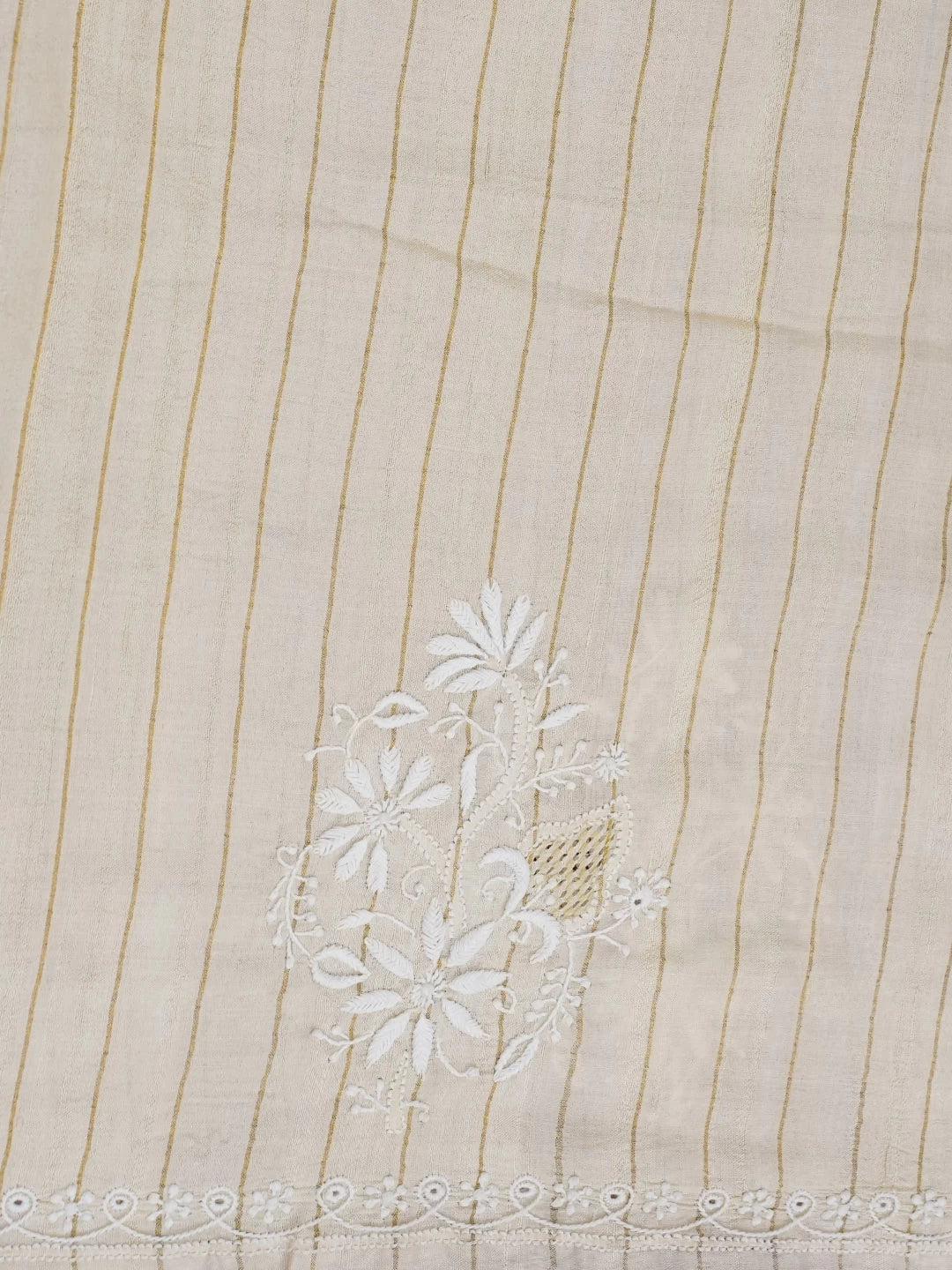Ada Hand Embroidered Fawn Silk Lucknowi Chikankari Saree With Blouse 01A521398