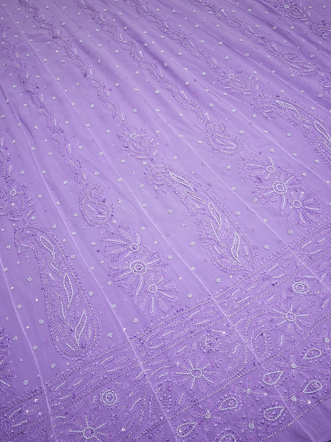 Ada Hand Embroidered Mauve Viscose Georgette Lucknowi Chikankari Semi-Stitched Anarkali Kurta Dupatta Set With Pearl Work 01A264023