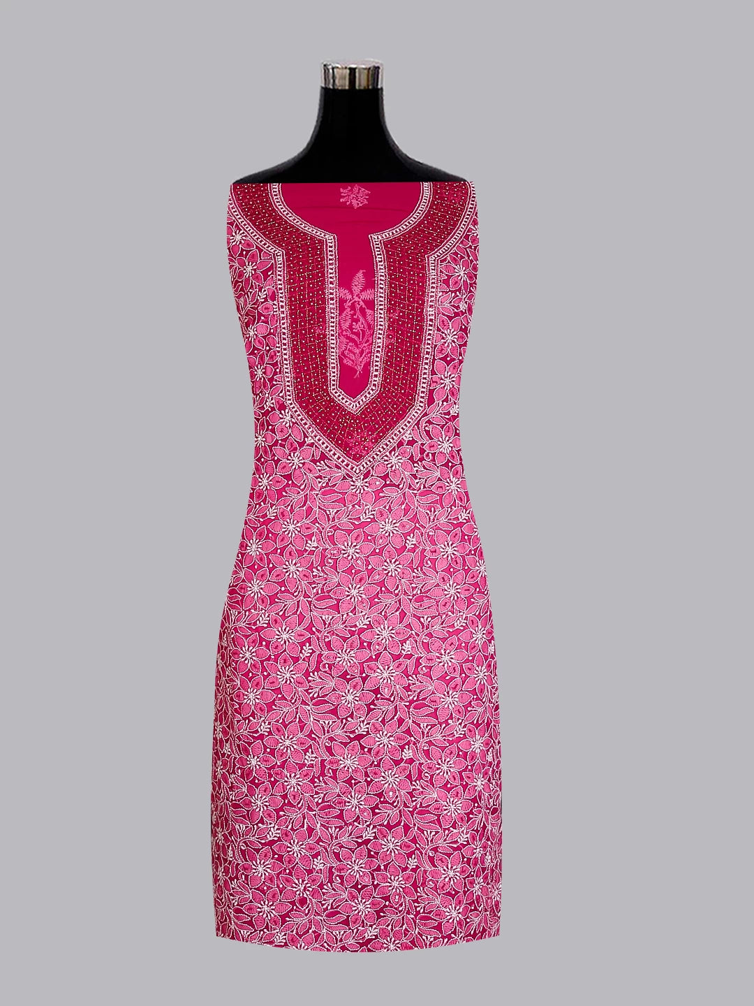 Ada Hand Embroidered Magenta Georgette Lucknowi Chikankari Unstitched Suit Piece With Pearl Work 01A530658