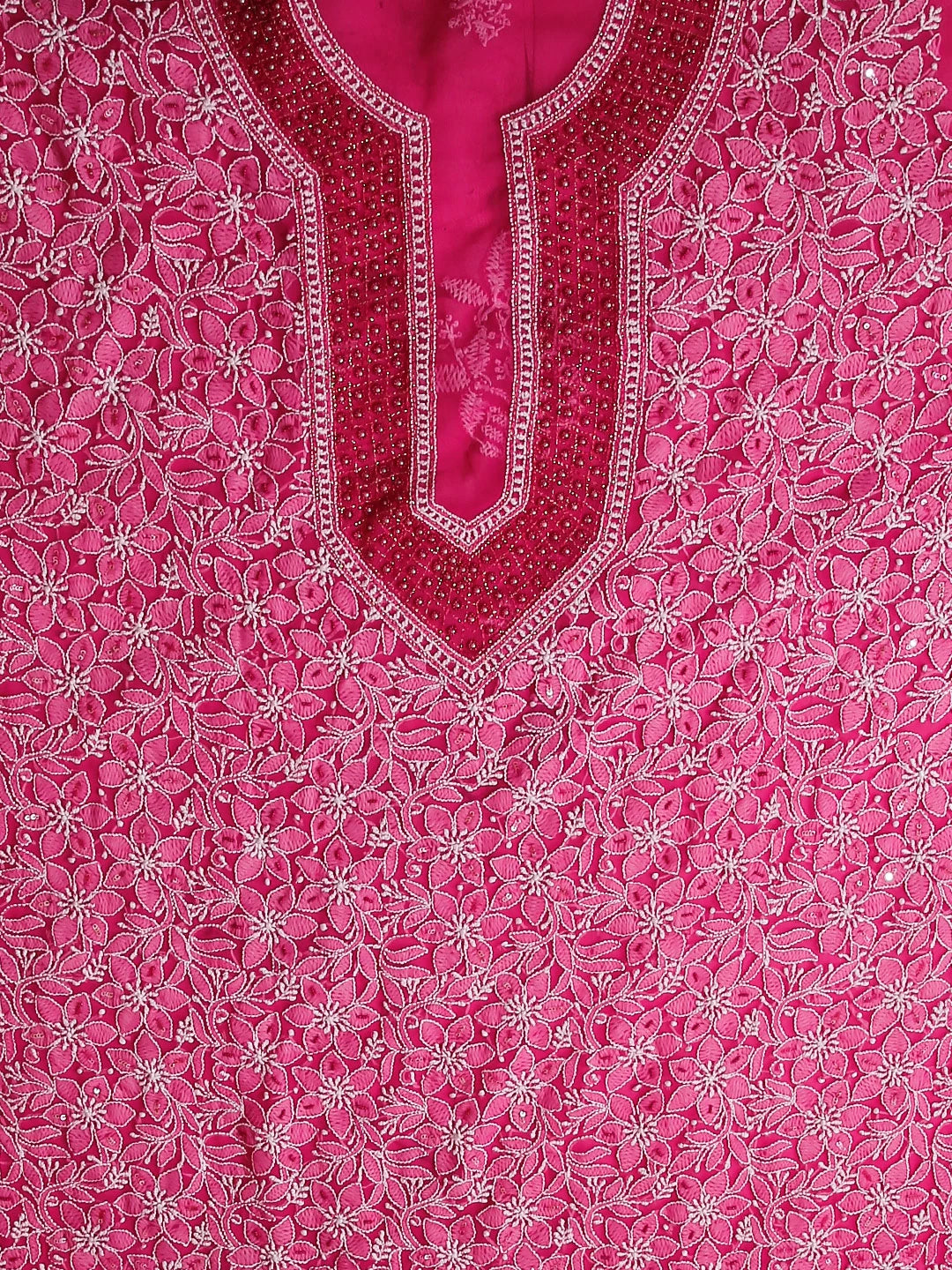 Ada Hand Embroidered Magenta Georgette Lucknowi Chikankari Unstitched Suit Piece With Pearl Work 01A530658