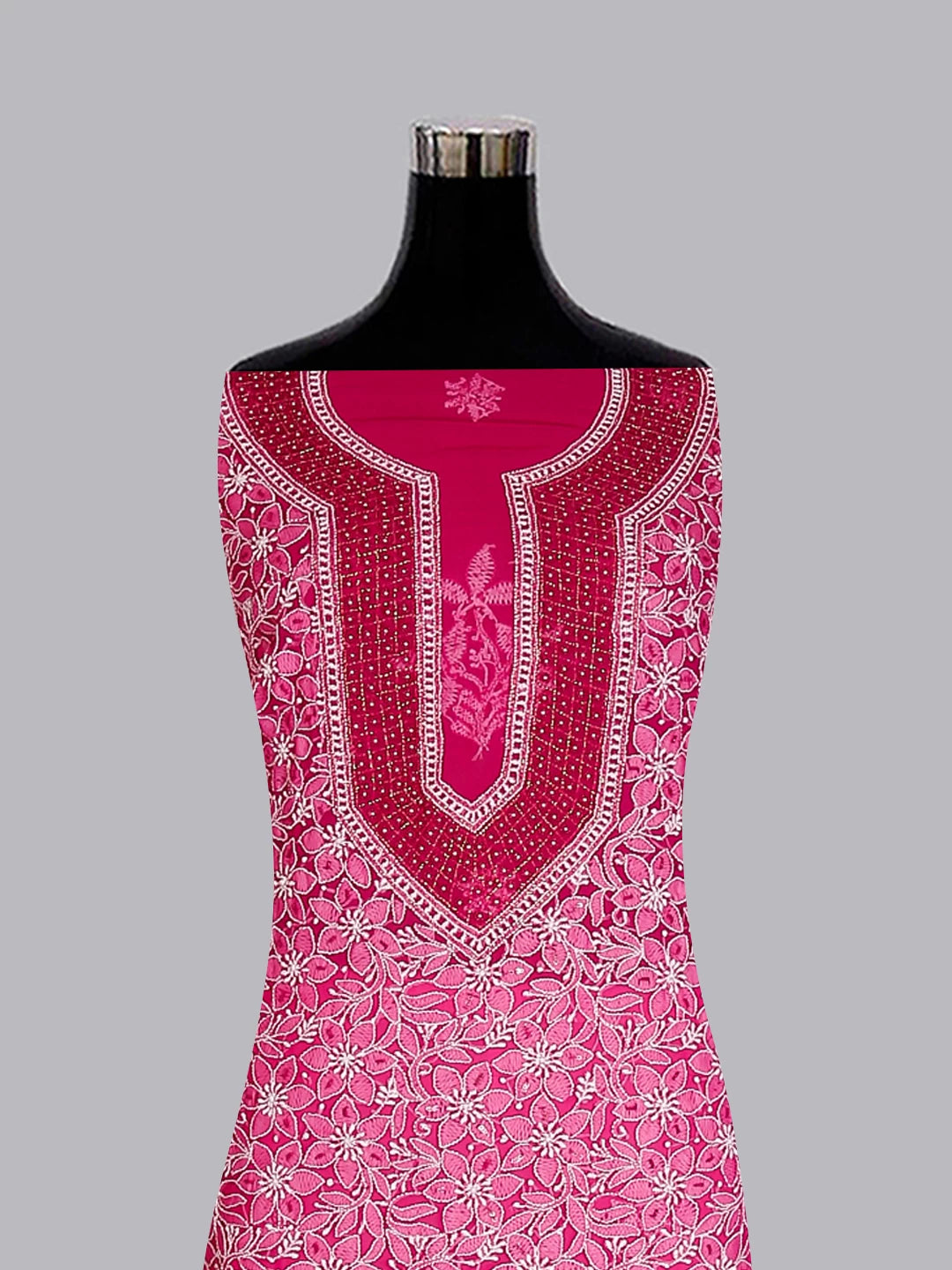 Ada Hand Embroidered Magenta Georgette Lucknowi Chikankari Unstitched Suit Piece With Pearl Work 01A530658