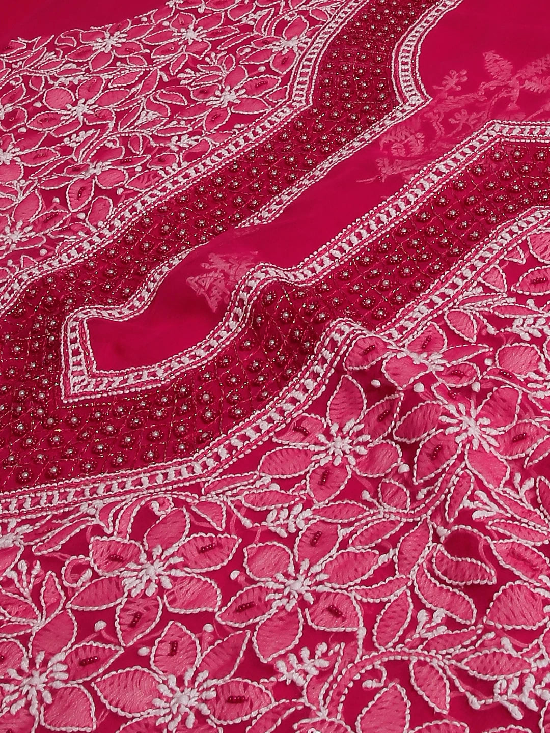 Ada Hand Embroidered Magenta Georgette Lucknowi Chikankari Unstitched Suit Piece With Pearl Work 01A530658