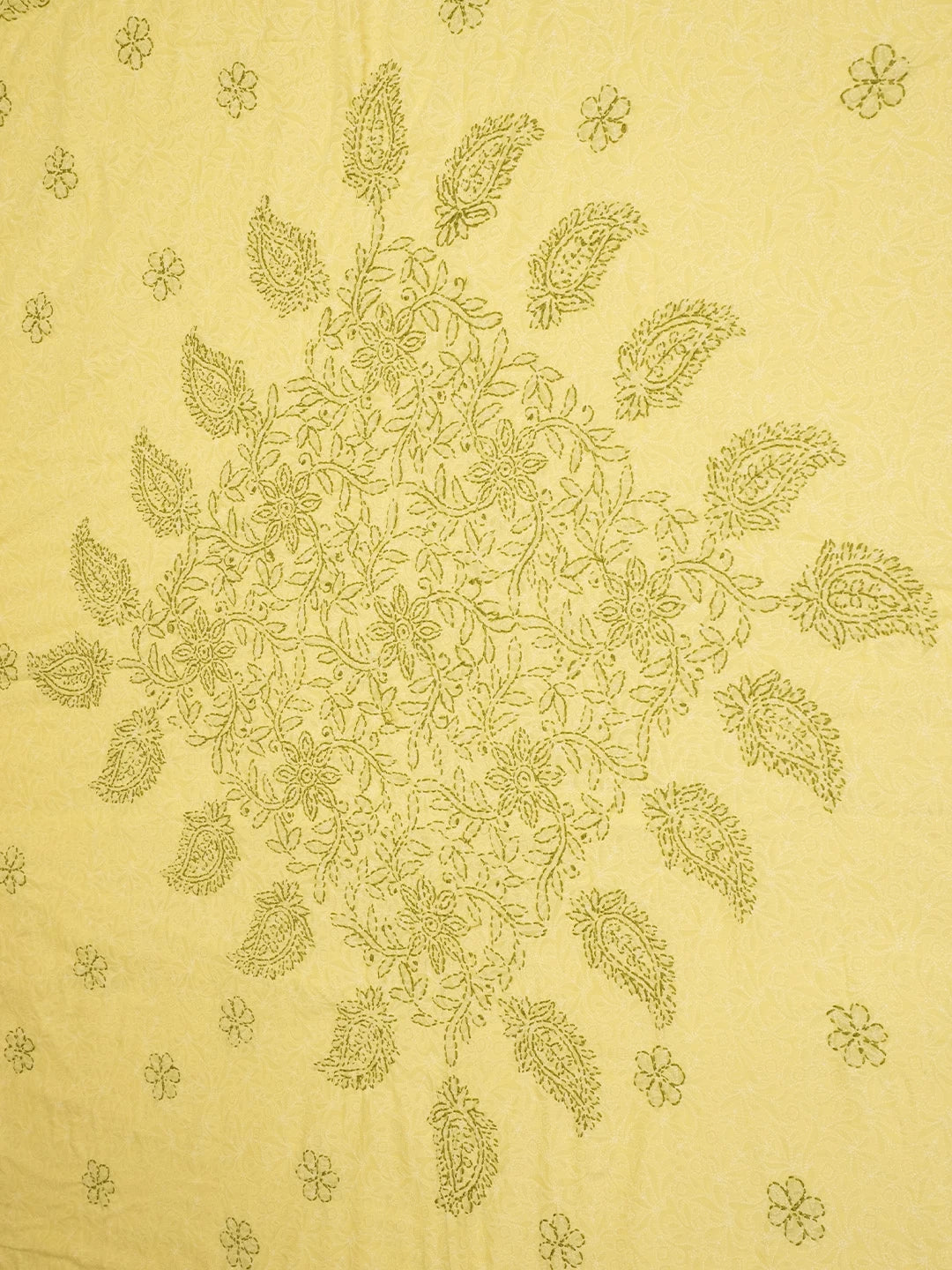 Ada Hand Embroidered Yellow Cotton Lucknowi Chikankari Bed Sheet With Pillow And Cushion Cover Set 01A492956