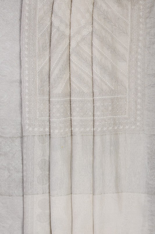 Ada Hand Embroidered White Chanderi Lucknowi Chikankari Saree with Blouse A612062