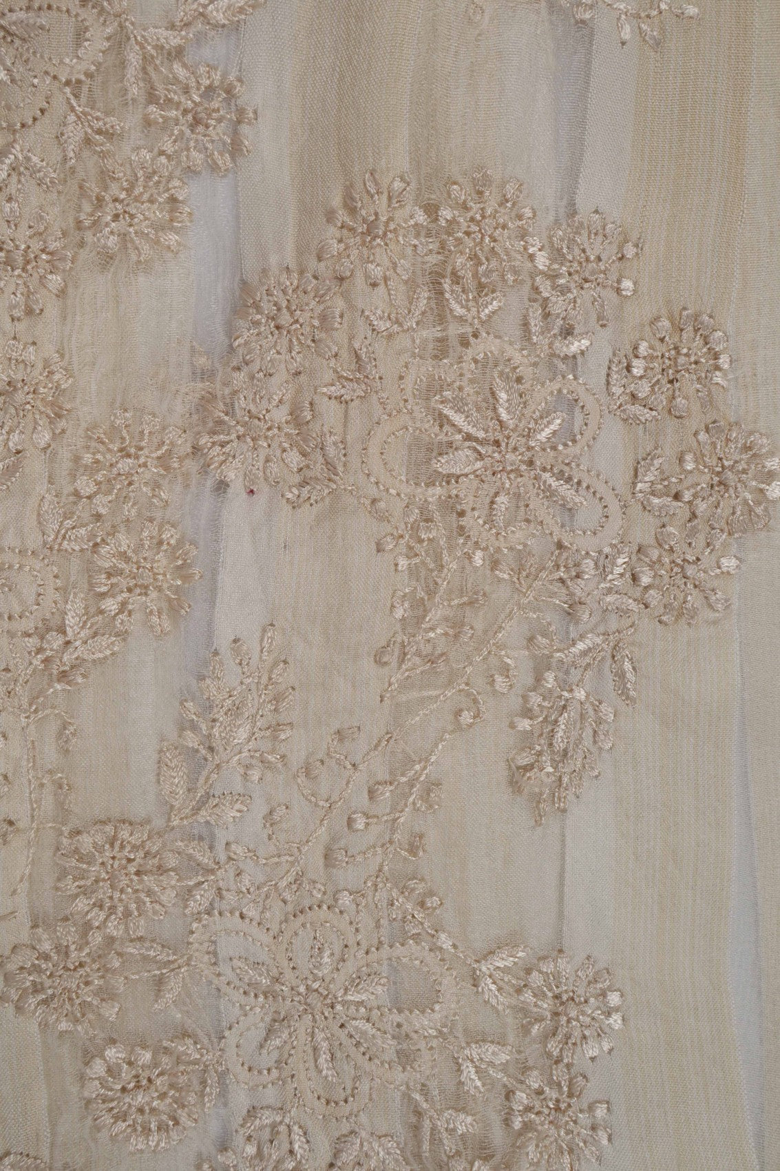 Ada Hand Embroidered Cream Silk Lucknowi Chikan Semi stitched Kurta Piece A623429