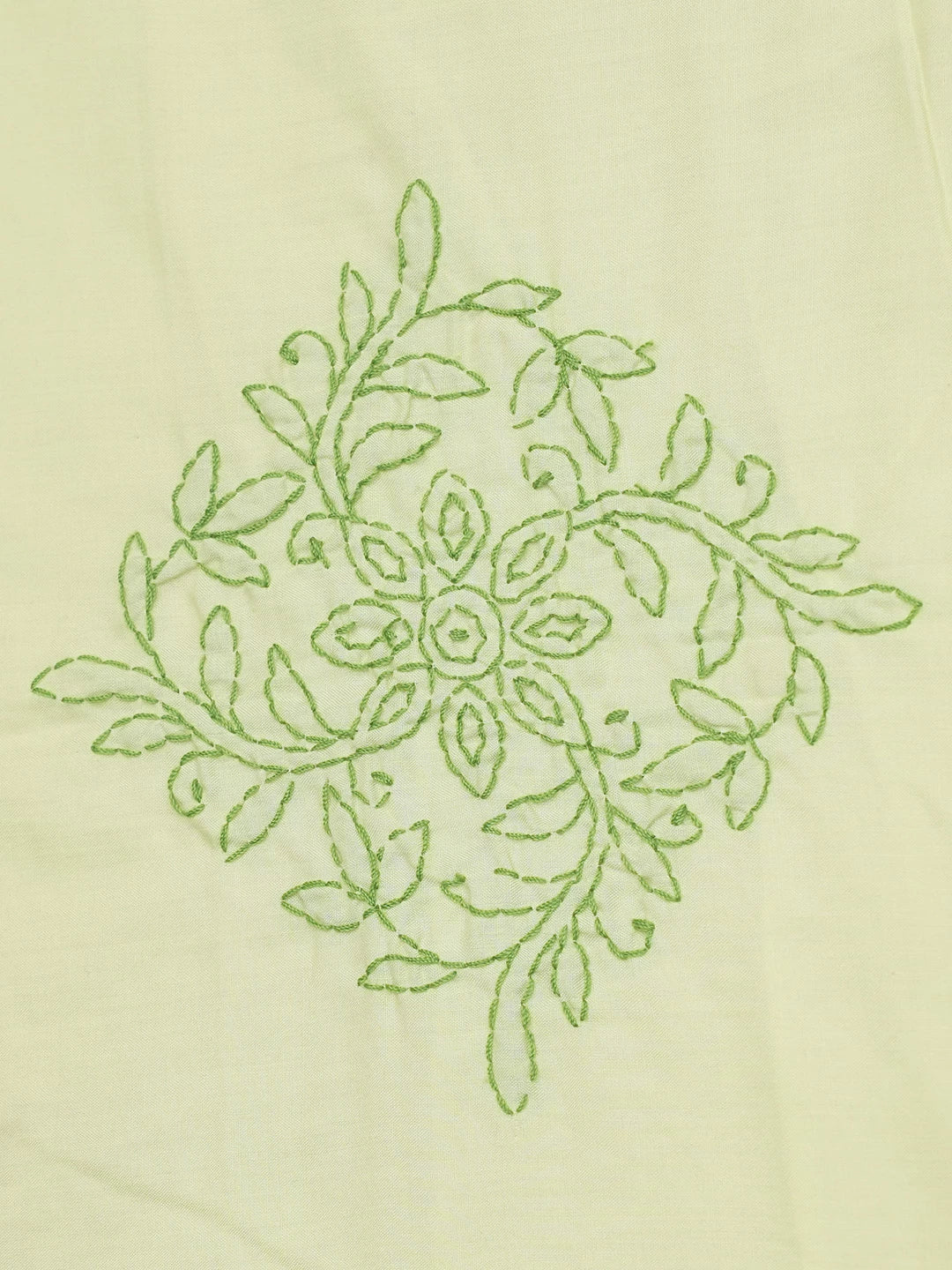 Ada Hand Embroidered Lime Green Cotton Lucknowi Chikankari Bed Sheet With Pillow And Cushion Cover Set 01A492928