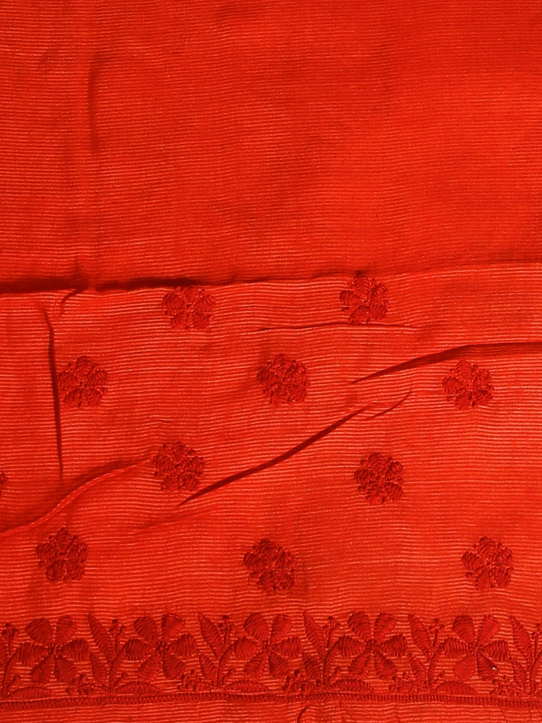 Ada Hand Embroidered Flame Orange Silk Lucknowi Chikankari Saree With Blouse 01A379747