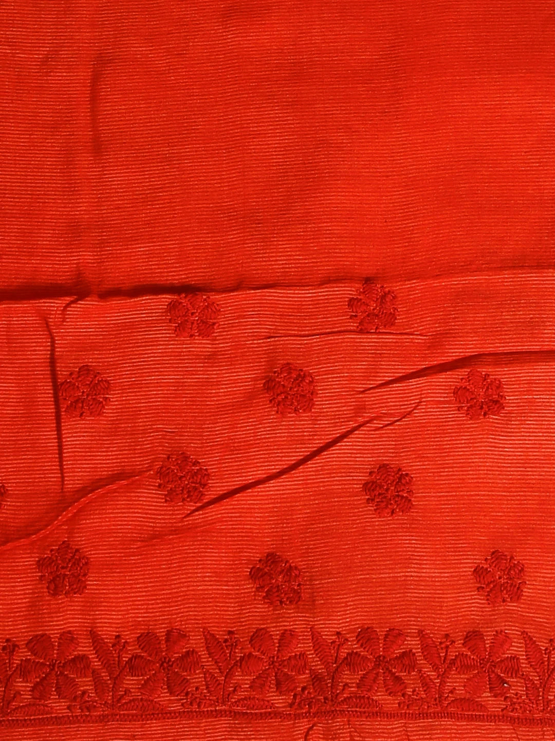 Ada Hand Embroidered Flame Orange Silk Lucknowi Chikankari Saree With Blouse 01A379747