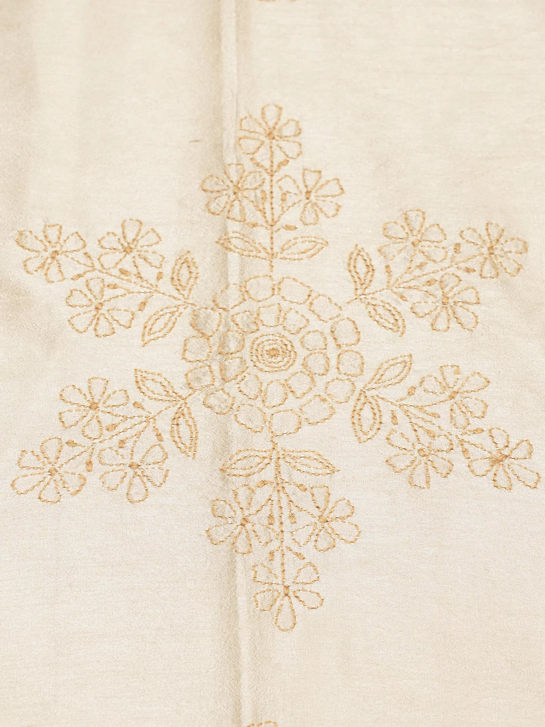 Ada Hand Embroidered Fawn Silk Lucknowi Chikankari Bed Sheet With Pillow And Cushion Cover Set 01A520106