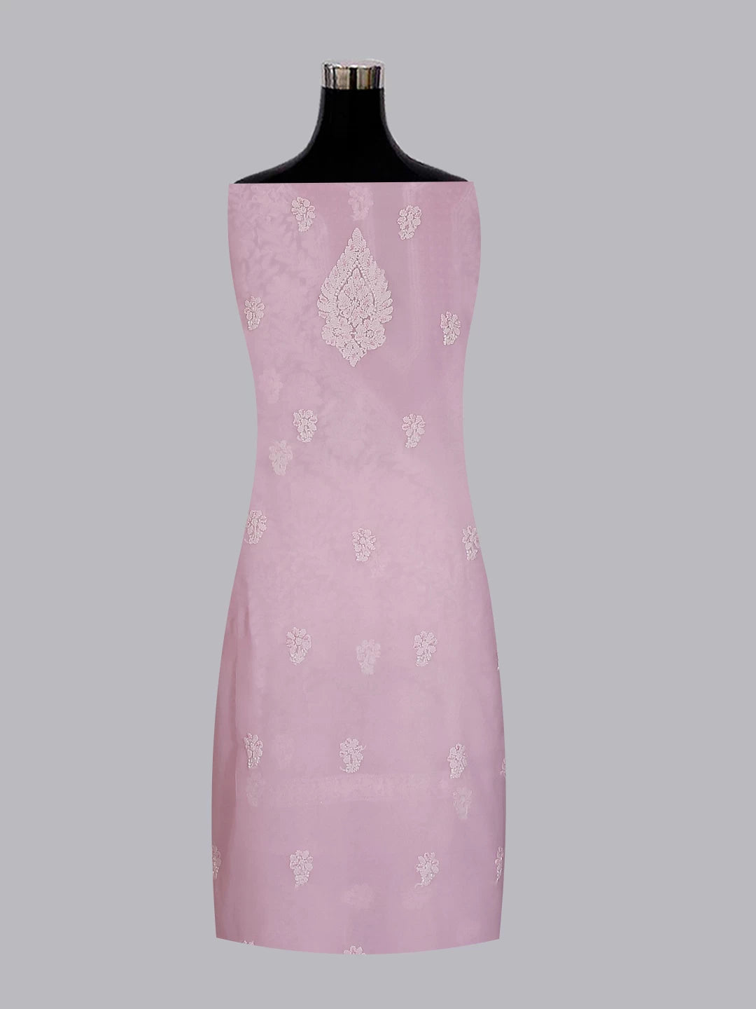 Ada Hand Embroidered Baby Pink Georgette Lucknowi Chikankari Unstitched Suit Piece With Pearl Work 01A530649