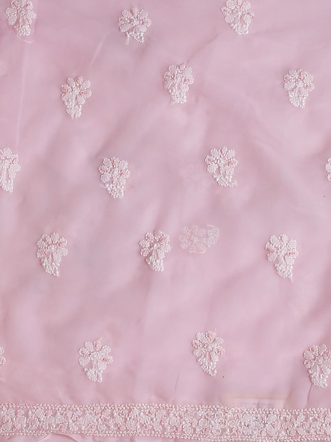 Ada Hand Embroidered Baby Pink Georgette Lucknowi Chikankari Unstitched Suit Piece With Pearl Work 01A530649