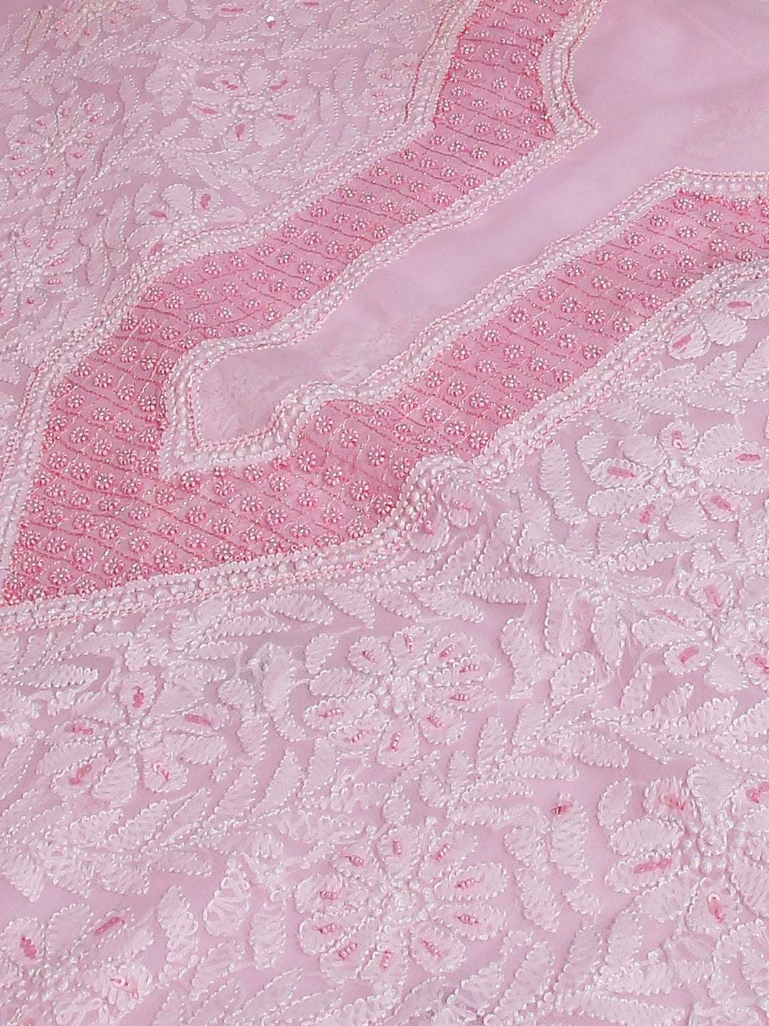 Ada Hand Embroidered Baby Pink Georgette Lucknowi Chikankari Unstitched Suit Piece With Pearl Work 01A530649