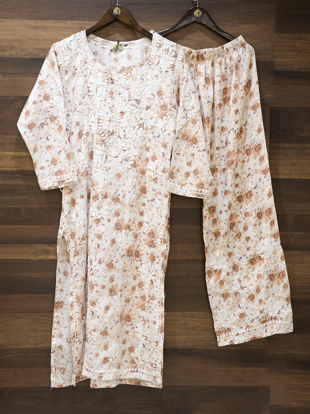 Ada Hand Embroidered Peach cotton Lucknowi Chikankari Co-Ord Set A811253