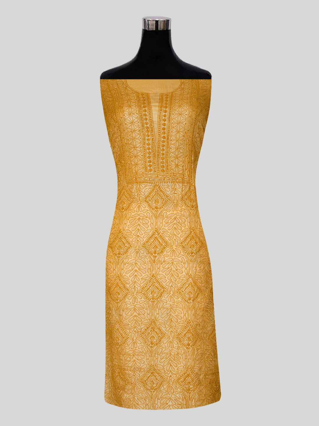Ada Hand Embroidered Mustard Silk Lucknowi Chikankari Unstitched Suit Piece 01A526997