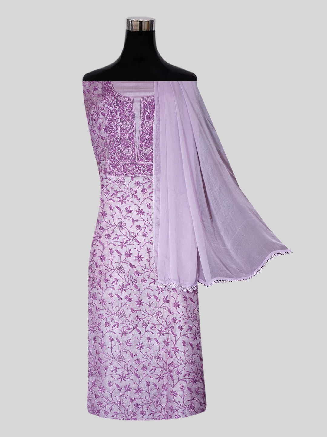 Ada Hand Embroidered Mauve Silk Lucknowi Chikankari Unstitched Suit Piece 01A511898