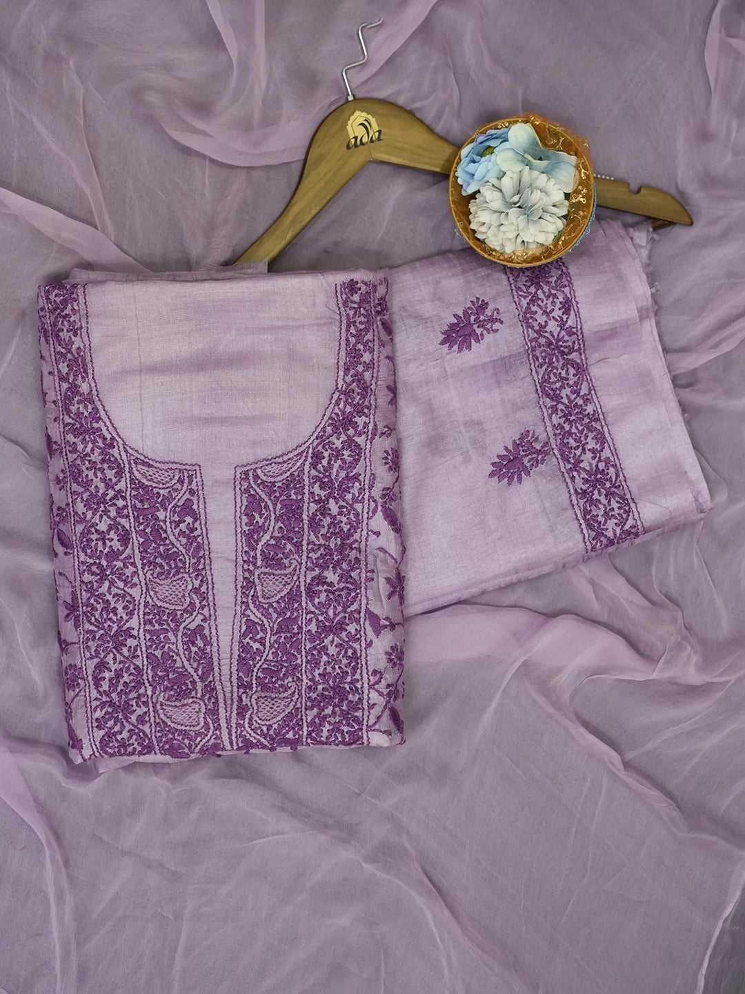 Ada Hand Embroidered Mauve Silk Lucknowi Chikankari Unstitched Suit Piece 01A511898