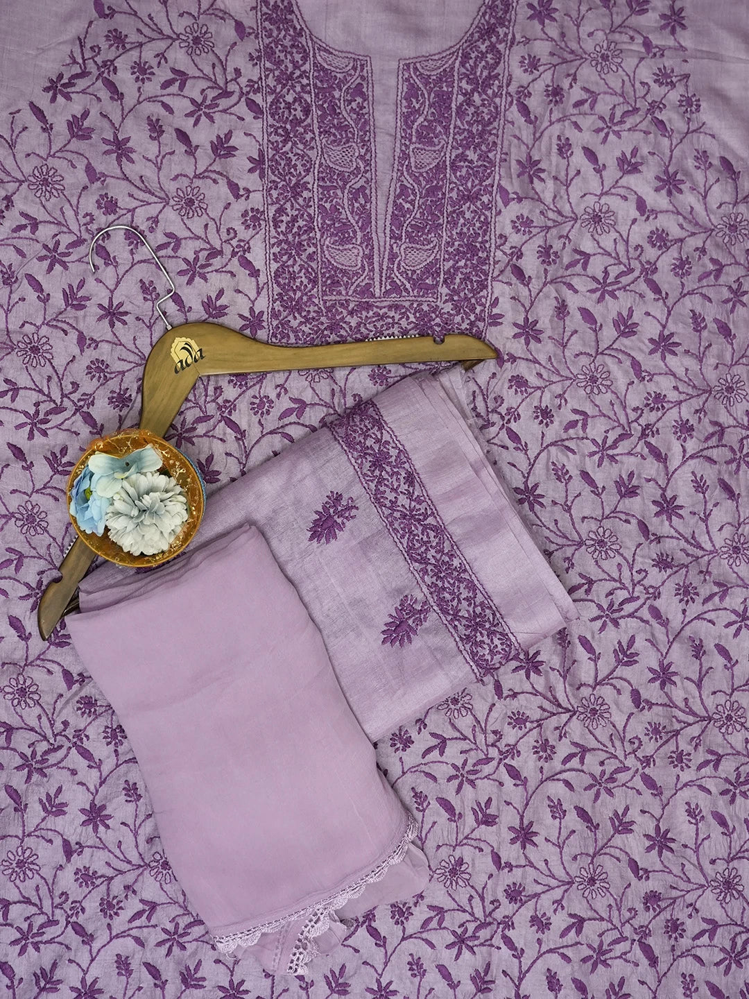 Ada Hand Embroidered Mauve Silk Lucknowi Chikankari Unstitched Suit Piece 01A511898