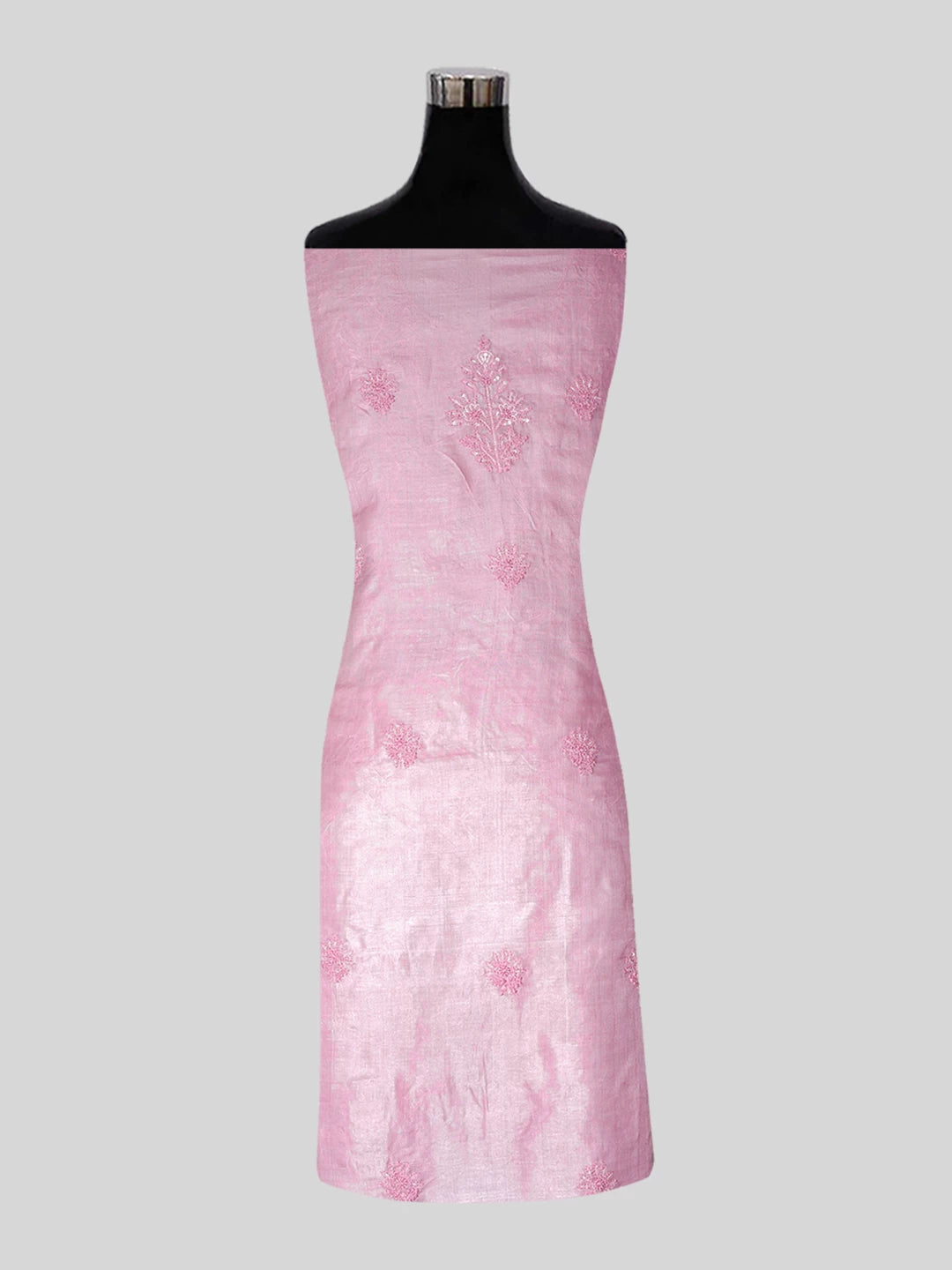 Ada Hand Embroidered Onion Pink Silk Lucknowi Chikankari Unstitched Suit Piece with Cutdana Work 01A512088