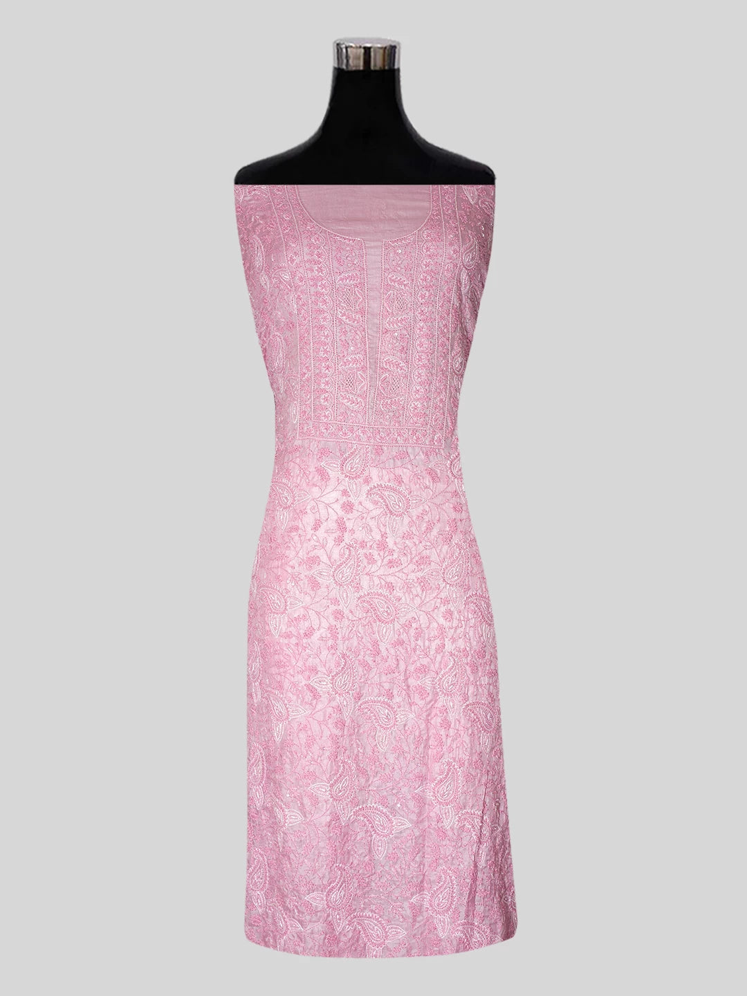 Ada Hand Embroidered Onion Pink Silk Lucknowi Chikankari Unstitched Suit Piece with Cutdana Work 01A512088