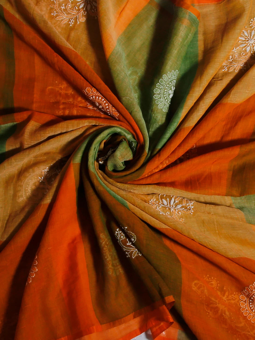 Ada Hand Embroidered Orange Cotton Lucknowi Chikankari Dupatta 01A500527