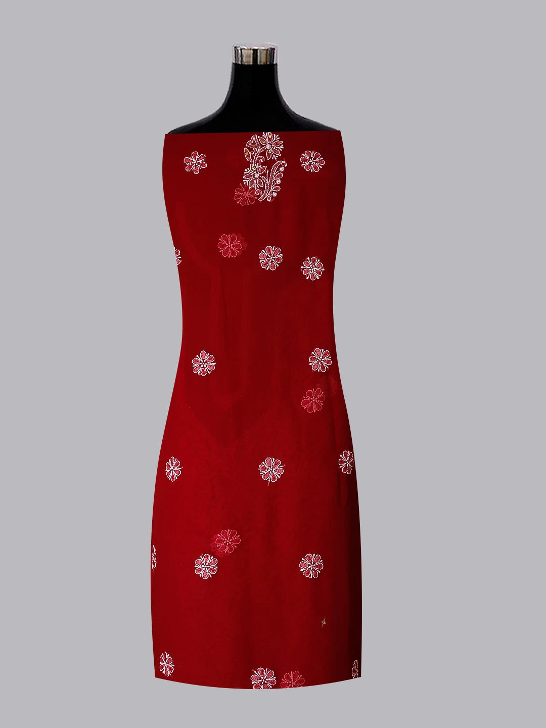 Ada Hand Embroidered Maroon Georgette Lucknowi Chikankari Unstitched Suit Piece With Pearl Work 01A530666
