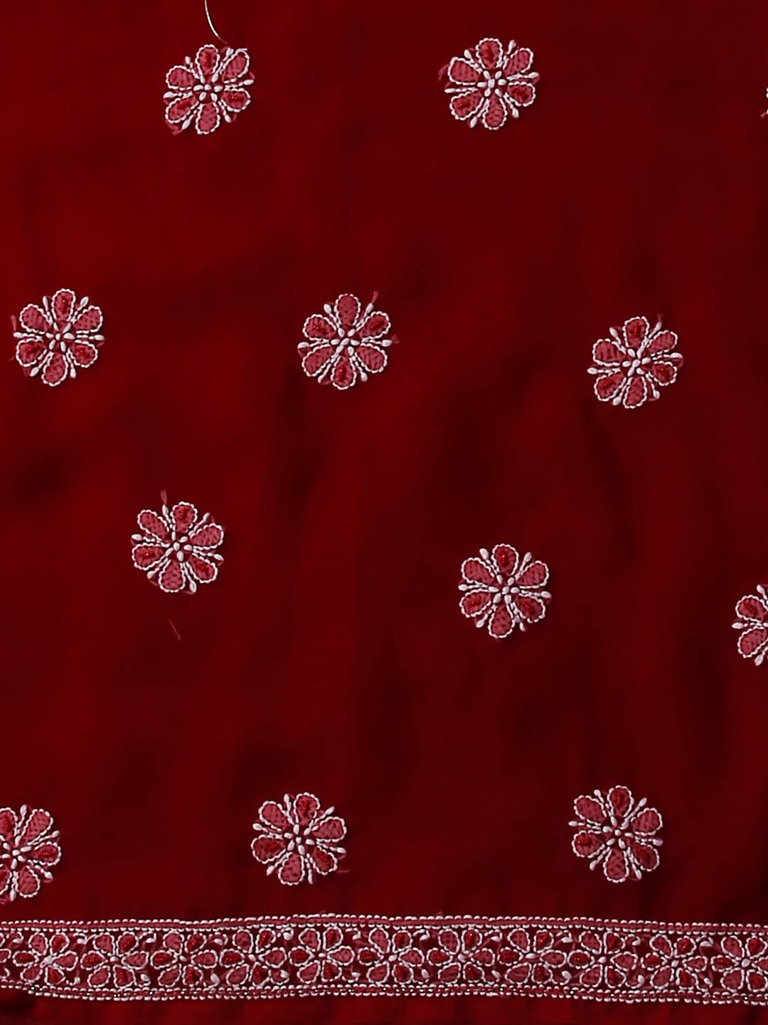 Ada Hand Embroidered Maroon Georgette Lucknowi Chikankari Unstitched Suit Piece With Pearl Work 01A530666