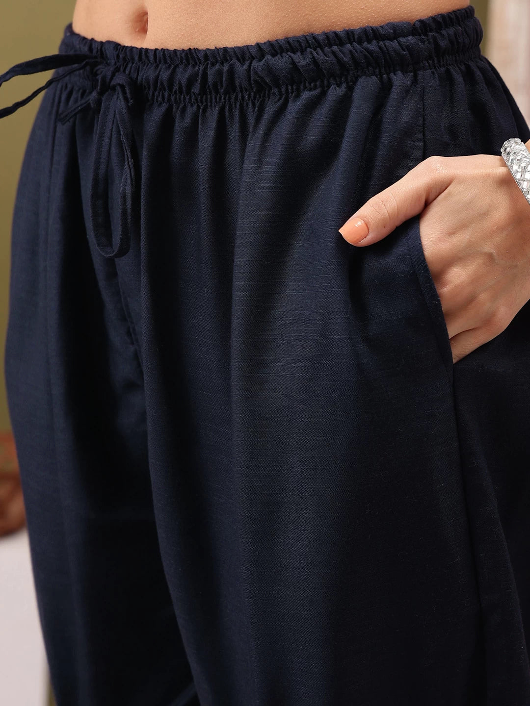 Ada Hand Embroidered Navy Blue cotton Lucknowi Chikankari Co-Ord Set A811257