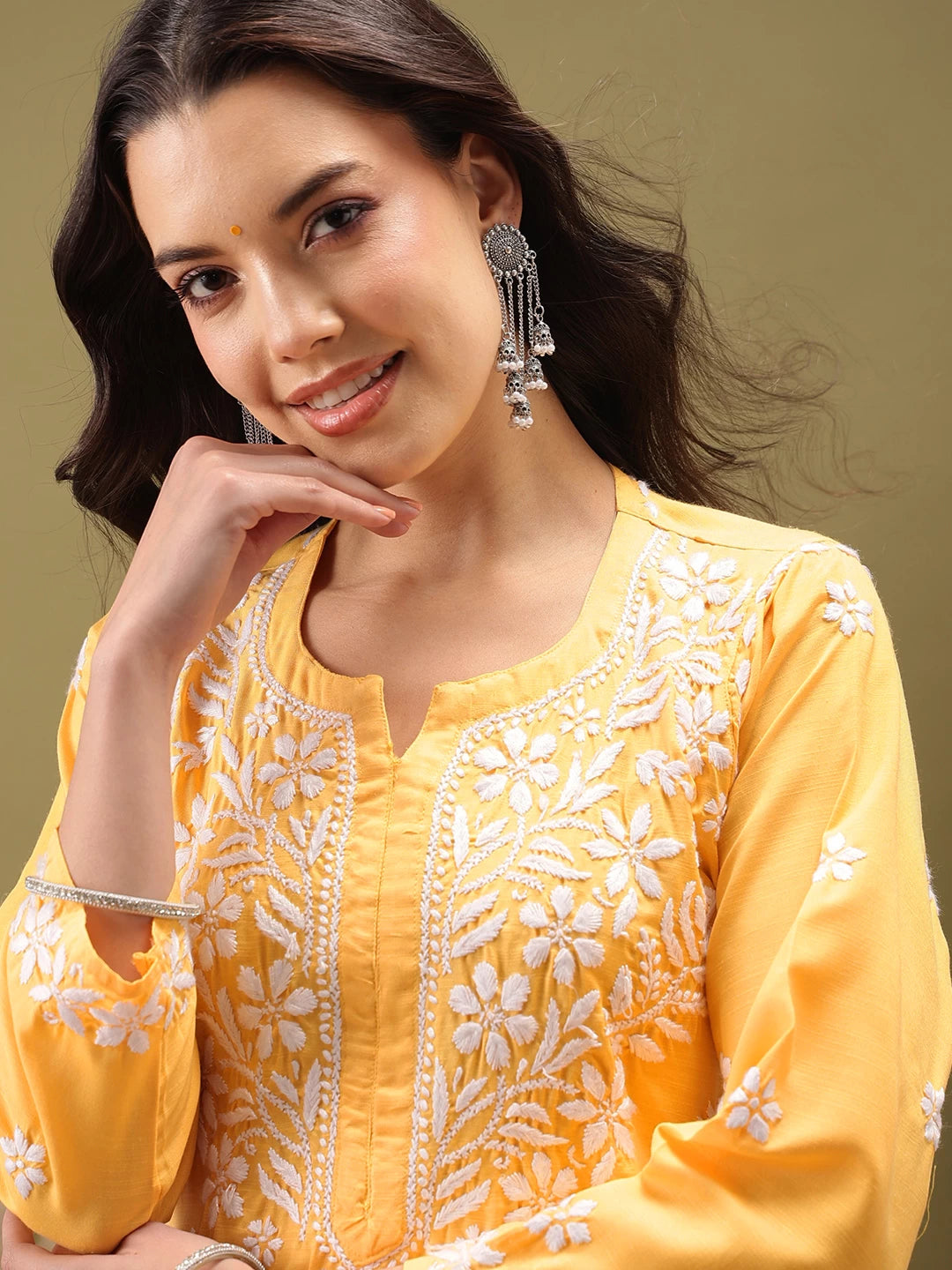 Ada Hand Embroidered Yellow cotton Lucknowi Chikankari Co-Ord Set A811258