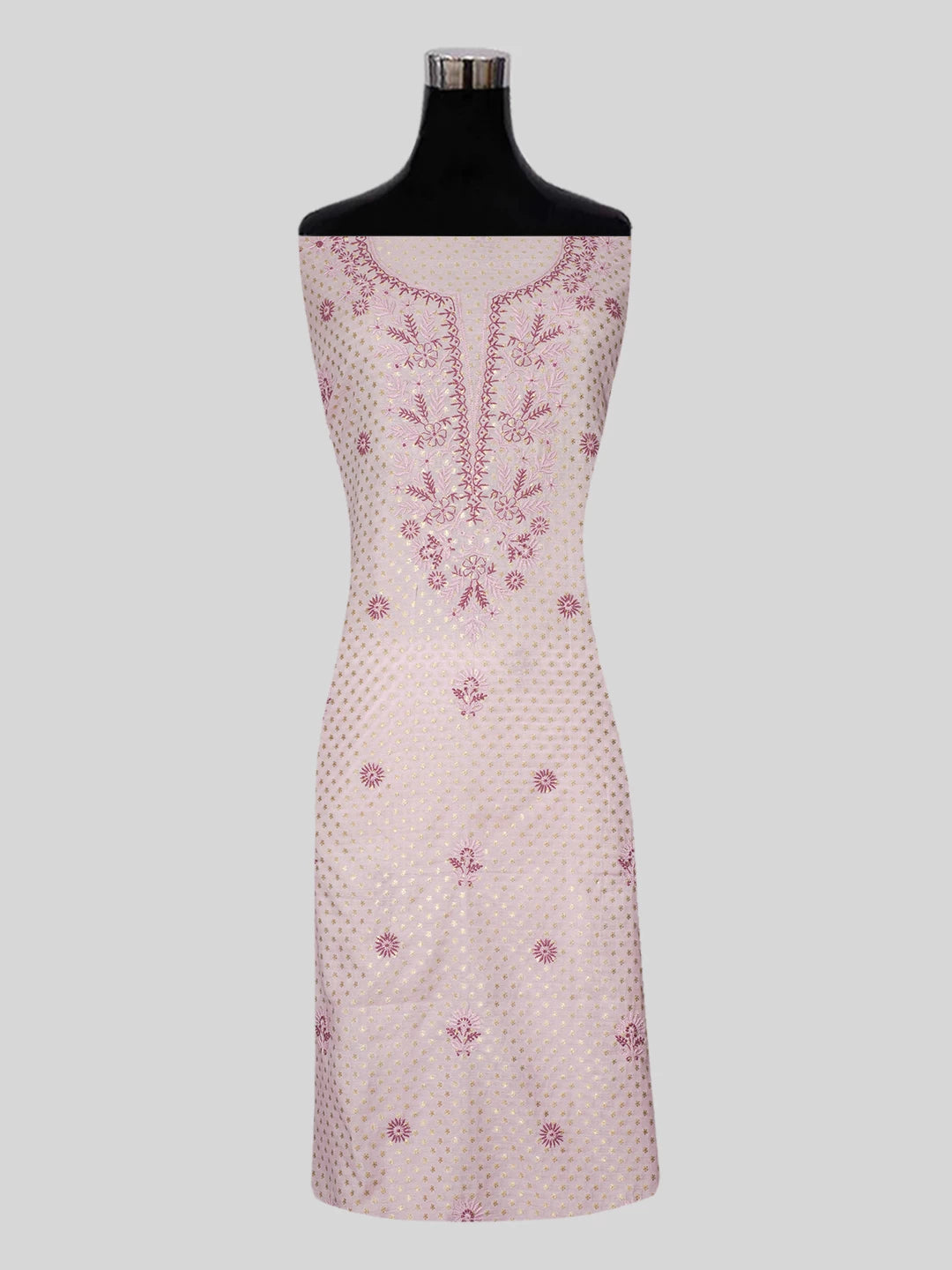 Ada Hand Embroidered Pink Chanderi Lucknowi Chikankari Unstitched Suit Piece 01A325555