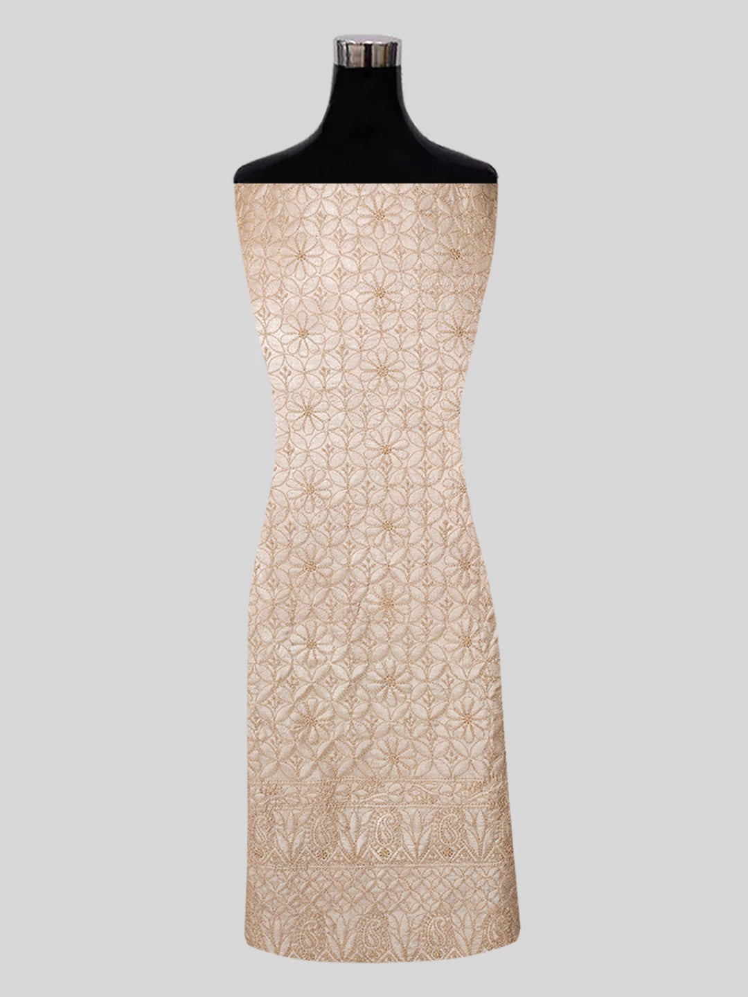 Ada Hand Embroidered Brown Silk Lucknowi Chikankari Unstitched Suit Piece 01A419021