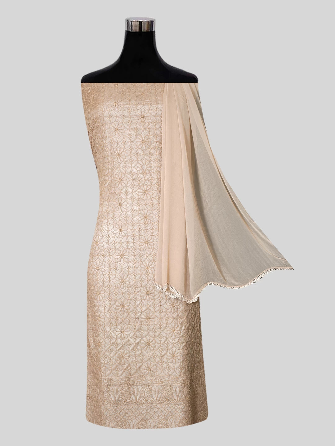 Ada Hand Embroidered Brown Silk Lucknowi Chikankari Unstitched Suit Piece 01A419021