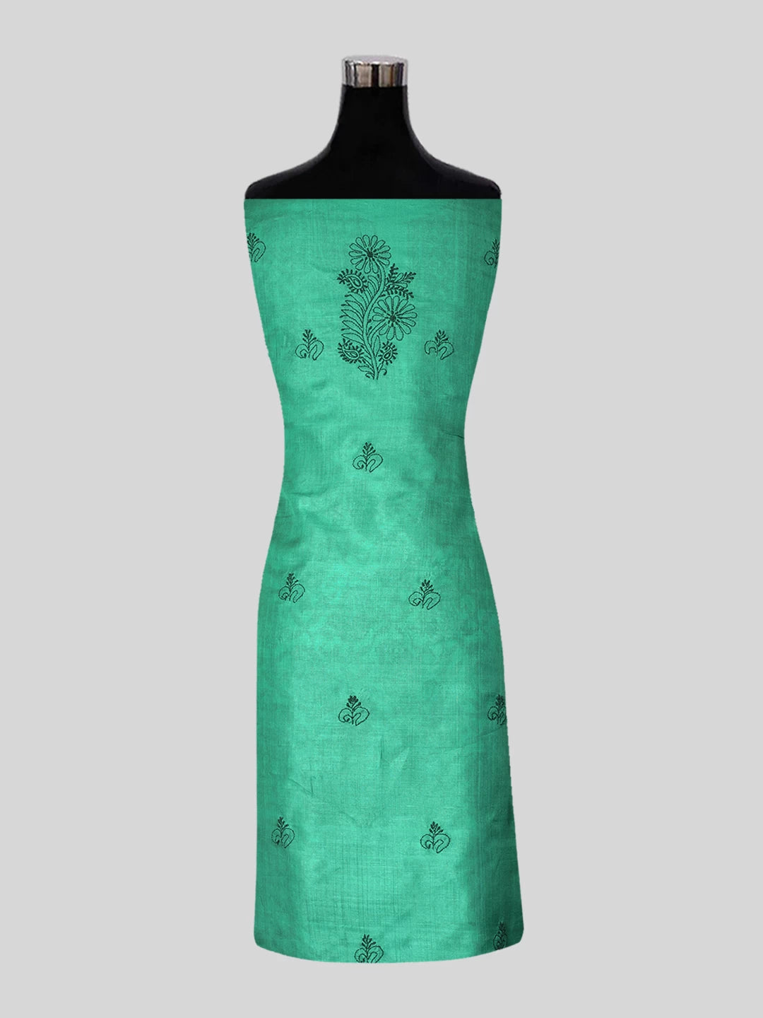 Ada Hand Embroidered Rama Green Silk Lucknowi Chikankari Unstitched Suit Piece 01A529653