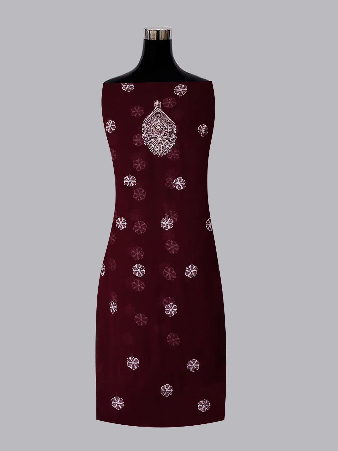 Ada Hand Embroidered Wine Georgette Lucknowi Chikankari Unstitched Suit Piece With Zari Work 01A517693