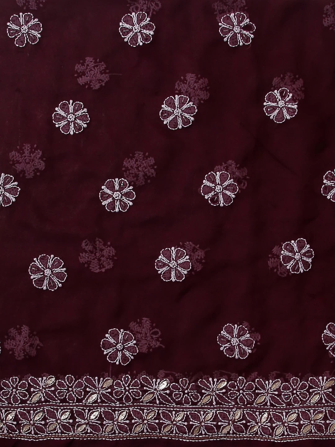 Ada Hand Embroidered Wine Georgette Lucknowi Chikankari Unstitched Suit Piece With Zari Work 01A517693