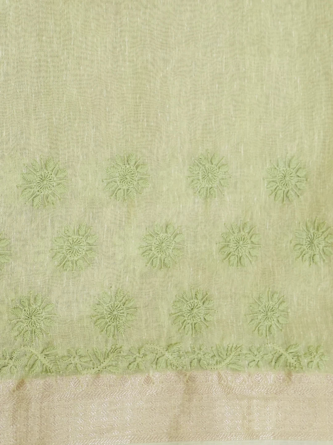 Ada Hand Embroidered Green Chanderi Lucknowi Chikankari Saree With Blouse 01A526627