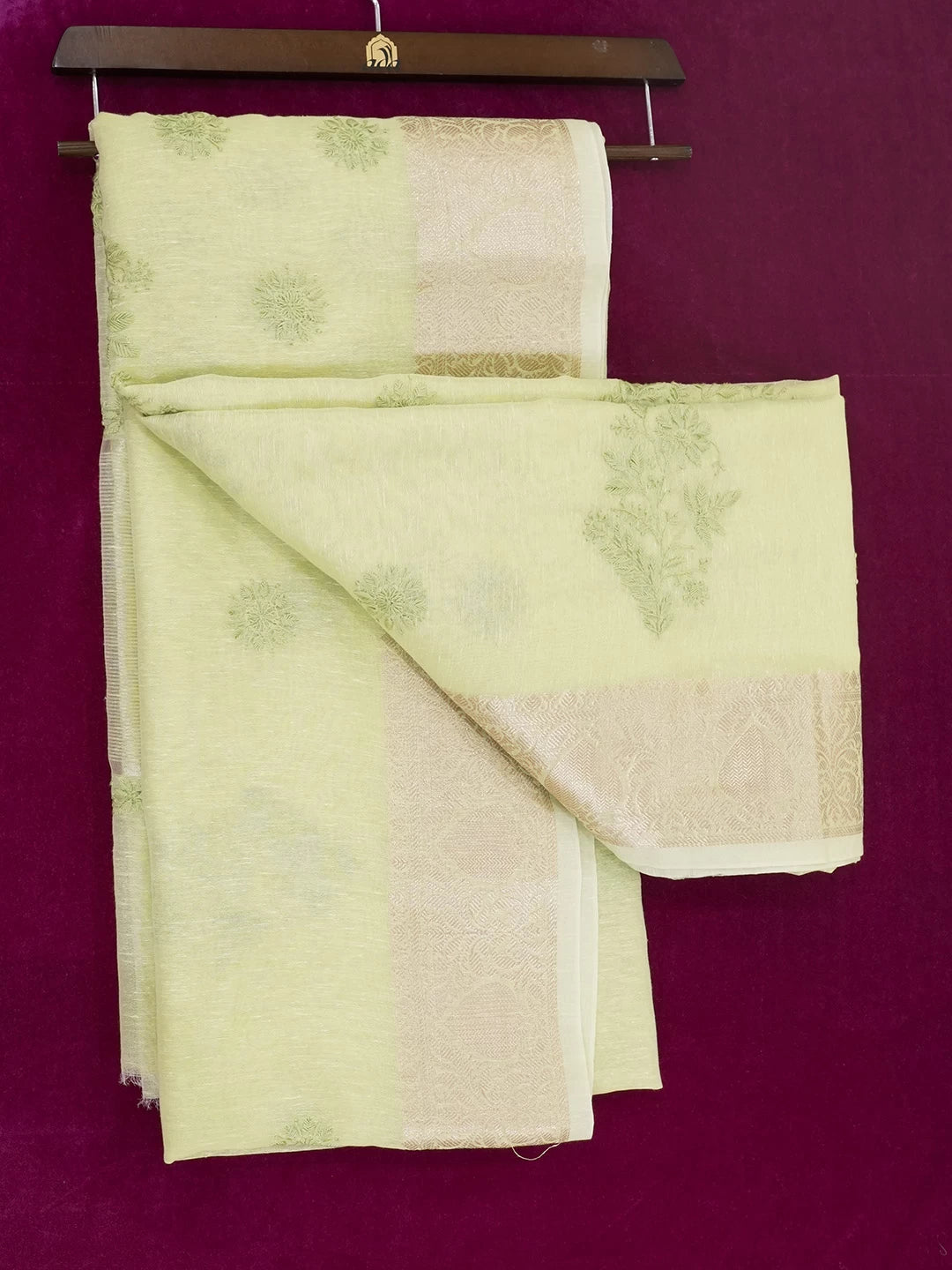 Ada Hand Embroidered Green Chanderi Lucknowi Chikankari Saree With Blouse 01A526627