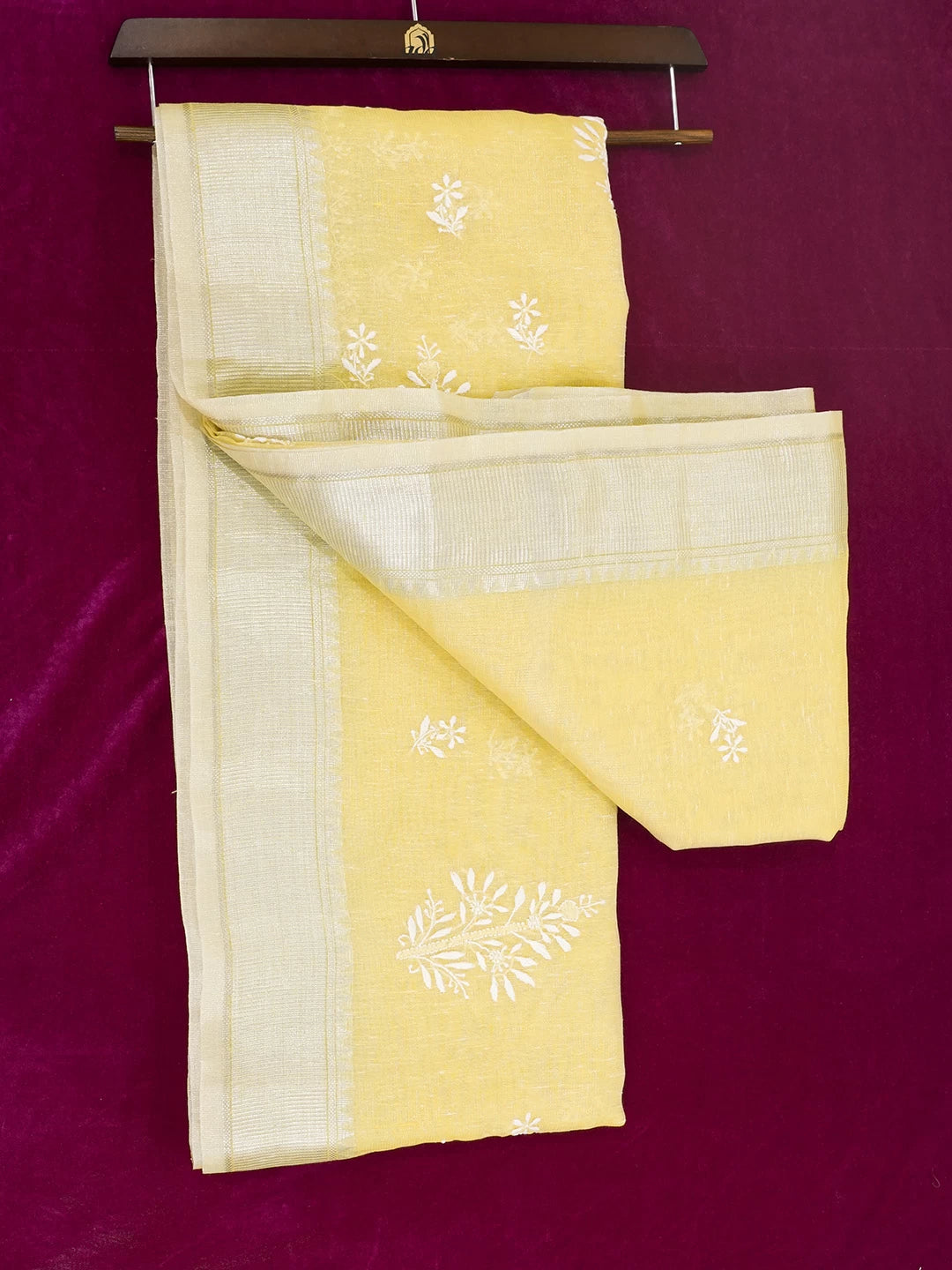 Ada Hand Embroidered Lemon Yellow Tissue Lucknowi Chikankari Saree With Blouse 01A526565